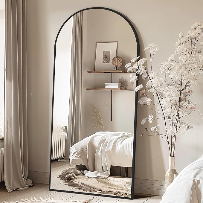 MirrMuse 71''x32'' Large Arched Floor Mirror Full Length with Stand, Black | Aluminum Alloy Frame and Tempered Glass, for Bedroom Living Room Gym, Wall Mounted or Leaning Against Wall
