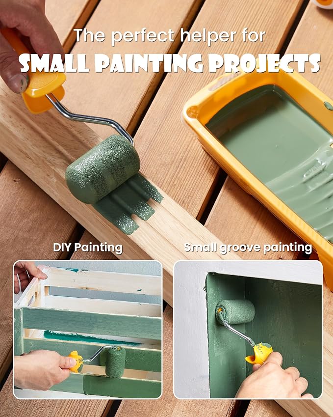 Voomey Foam Paint Roller, 2 Inch Mini Paint Roller Kit 12 Pack | Small Paint Rollers with Tray and Roller Frame for Touch Up Painting Wall, Door, Cabinet