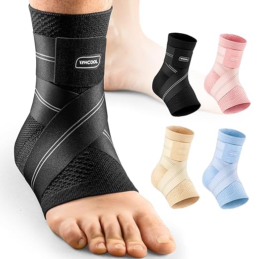 Flat Knitting Ankle Brace For Women&Men, 7-Zone Dynamic Compression Sleeve w/Flex Strap,Foot Support For Sports, Sprained Ankle, Achilles Tendonitis, Plantar Fasciitis Relief(Pack of1)M, Black