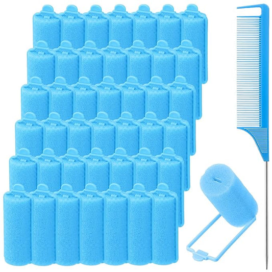 43 PCS Foam Hair Rollers - 0.59 Inch Sponge Rollers for Heatless Hair Curler Flexible Sponge Curler Tool and Rat Tail Comb for Short/Long Hair Soft Sleeping Thin Hair Curl Overnight Rulos