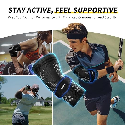 CAMBIVO 2 Elbow Sleeves and 1 Tennis Elbow Strap Set for Tendonitis Relief | Counterforce Pad Targets Extensor Pain, Adjustable Hook-and-Loop Fit, Breathable 3D Knit Sleeve, 2+1 Combo Set, Men & Women