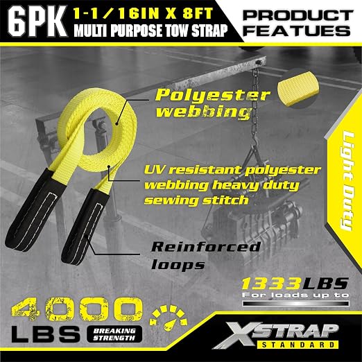XSTRAP STANDARD 6PK 1"x8' Lift Sling Straps Wear Guard End Heavy Duty Strap | 4,000 lbs Break Strength Lifting Straps with 2 Reinforced Loops for Tree Saver Lifting Furniture Appliances Machine, hoisting