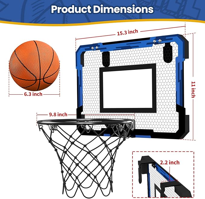 QDRAGON Mini Basketball Hoop | Over The Door Indoor, with 3 Balls/Inflator/Breakaway Rim, Basketball Toy Gifts for Kids and Adults, Suit for Bedroom/Office