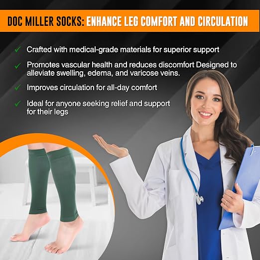 Doc Miller Calf Compression Sleeves 30-40 mmHg for Men & Women, 1 Pair | Knee High, Medical Grade, Footless Compression Socks, Shin Splints, Leg Swelling, Varicose Veins, Wide Calf, Nurses, Recovery