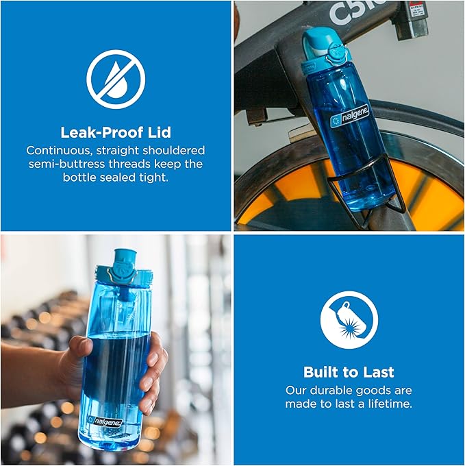 Nalgene 24 oz On The Fly Lock-Top Water Bottle, Slate Blue w/Glacial | Easy Chug Cap with Locking Lid, Cup Holder Size, BPA-Free, Durable & Leak Proof, Slim Travel Bottle for School & Sports