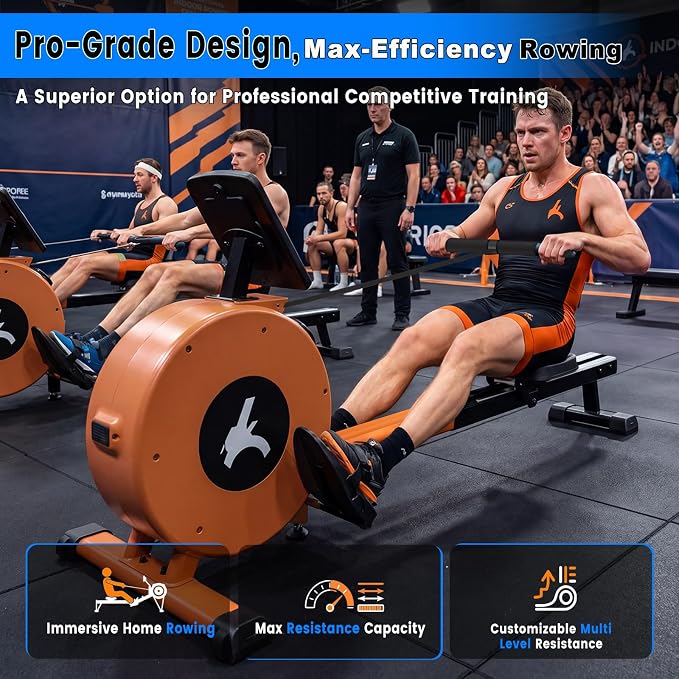 Rowing Machines Foldable for Home, Magnetic Rowing Machine with 16-Level Quiet & Smooth Resistance, Dual Slide Rail, LCD Monitor & APP Supported Fitness Rowing Machine, Max 350lbs Weight Capacity