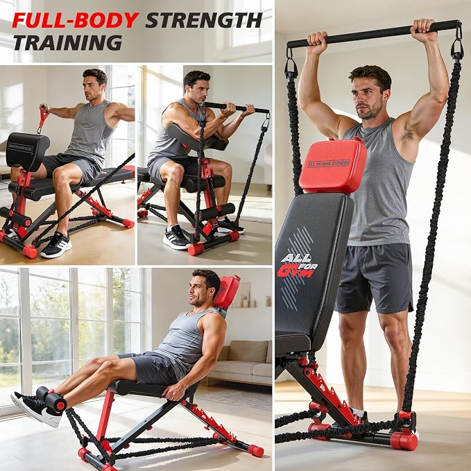 XDDIAS Workout Bench, Foldable Weight Bench with Variable Resistance Training Set, 880LBS Adjustable Bench with Leg Extension, Preacher Curl, Extended Headrest, Incline Decline Flat Bench for Strength Training