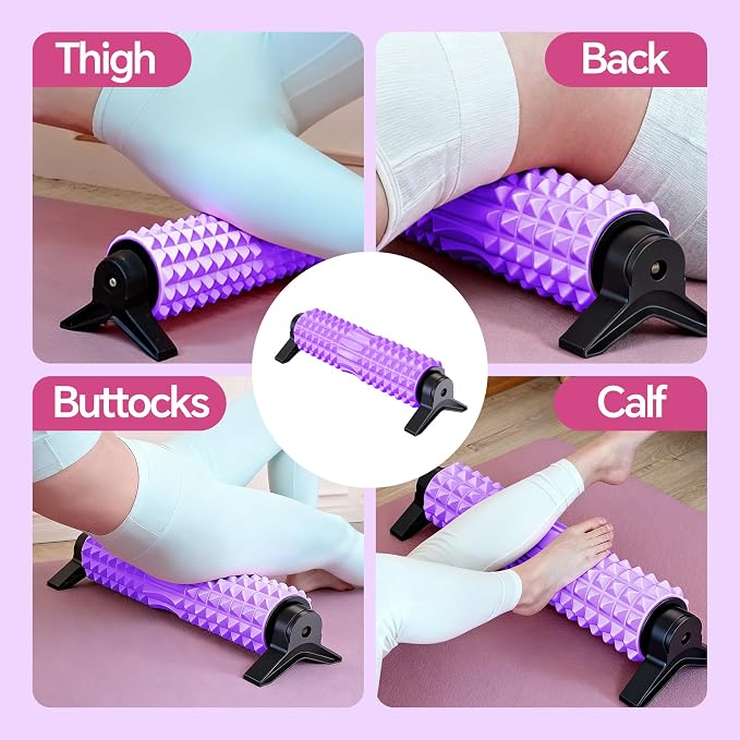 Foam Roller with Detachable Stand, 18” Deep Tissue Massage Roller | Beginner-Friendly Support Design for Muscle Recovery, Home Workout & Fitness - Purple