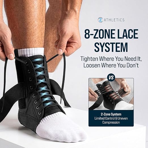 Z ATHLETICS Ankle Brace for Women & Men - Lace Up Adjustable Support with Side Stabilizers for Sprained Ankle, Achilles Tendonitis Relief | Basketball, Volleyball, Running & Sports Recovery