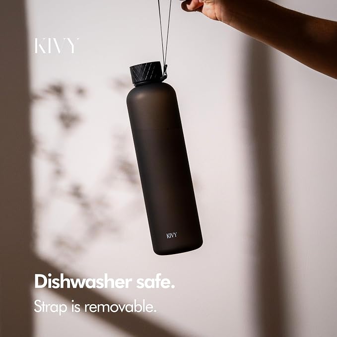 KIVY Slim Water Bottle 32oz [Lightweight & Shatterproof] - Reusable Tritan Water Bottle - Leak Proof Water Bottle for Women & Men - No Spill - Dishwasher Safe - Black