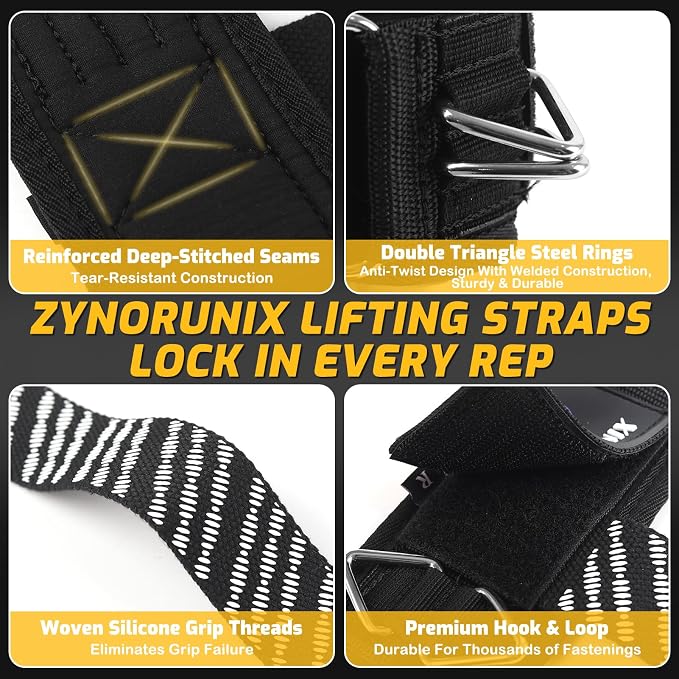 2 in 1 Non-Slip Weightlifting Wrist Strap with Double Triangle Rings | Gym Cuffs with Neoprene Padded for Weightlifting Weight Lifting, Cable Machine, Deadlift, Pull-Ups, Workout Powerlifting
