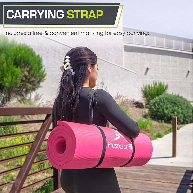 ProsourceFit Extra Thick Yoga and Pilates Mat 1/2” (13mm) or 1" (25mm), 71-inch Long High Density Exercise Mat with Comfort Foam and Carrying Strap