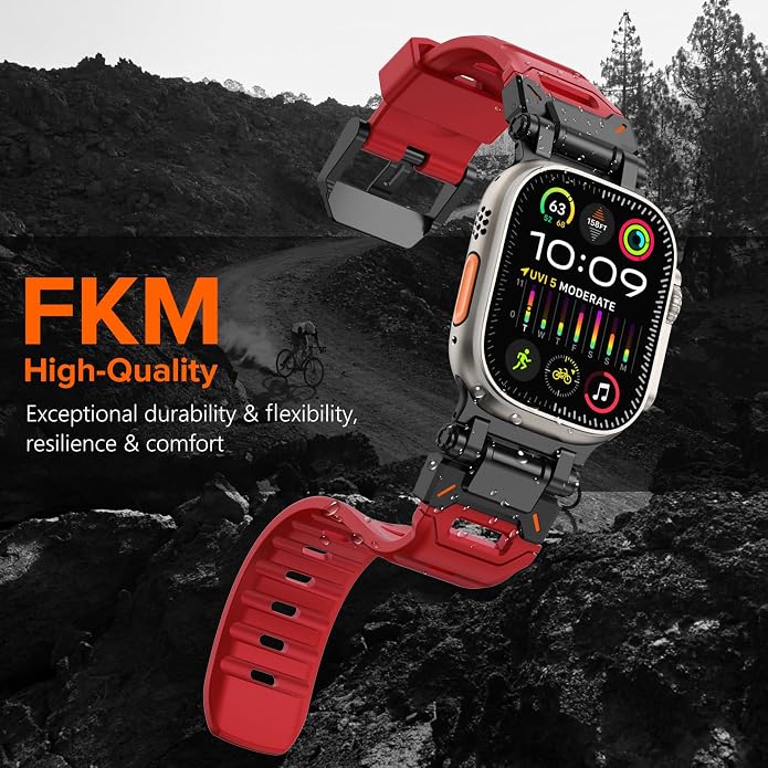 WINGLE FKM Rubber Bands for Apple Watch Band Ultra 3/2/1 Band Ultra 49mm Series 11 10 46mm 45mm 44mm 42mm SE 3/2/1 9 8 7 6 5 4 3 Men, Military Rugged Metal Connector Silicone Apple iWatch Sport Bands