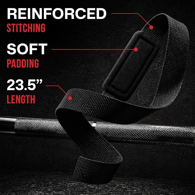 Rip Toned Lasso Lifting Straps for Weightlifting, 23¼" Padded | 1 Pair, cotton, non-latex neoprene. No break-in. Quick release. Deadlifts, rows, shrugs, pull-ups. Machine washable.