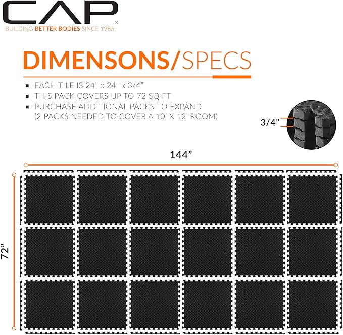 CAP Puzzle Exercise Mats | 3/4” Thick EVA Interlocking Foam Tiles for Home Gym Flooring | Multiple Options
