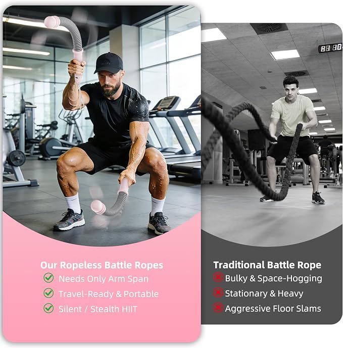 Upgrade Weighted Ropeless Battle Ropes, Adjustable Cordless Battle Rope – Portable Battle Ropes for Home Gym Workout, HIIT & Cardio Full Body Training Exercise Rope for Strength Training Men & Women