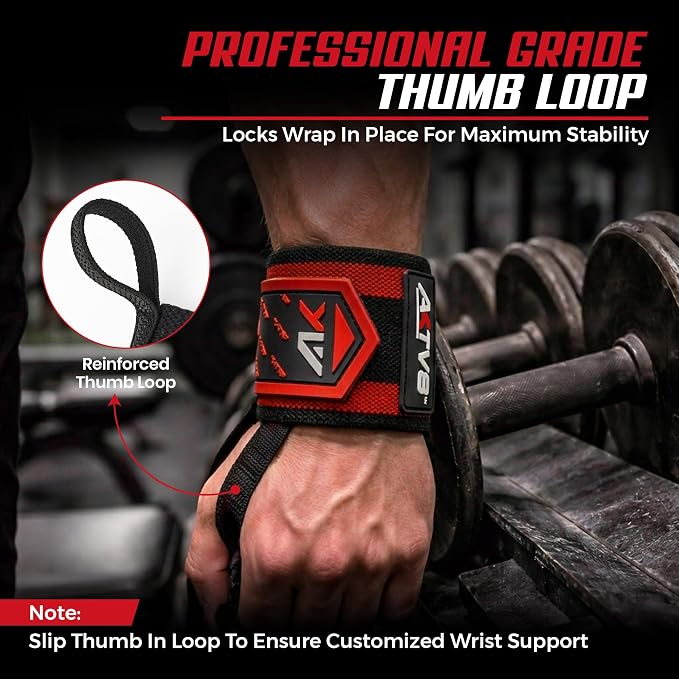AKTV8 Wrist Wraps for Weightlifting, 18"&24" Heavy Duty Stiff Wrist Support | 3inch Wide Firm Elastic, Reinforced Thumb Loop, Built for Heavy Bench Press, Overhead Press, Powerlifting & Strength Training