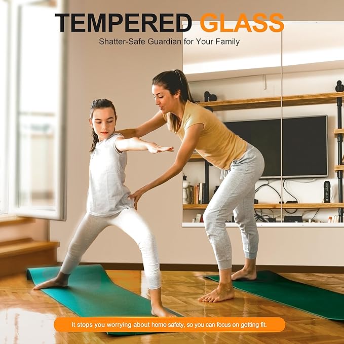Delma Home Gym Mirror,48''x24''x2PCS White,Large Full Body Tempered Glass Frameless, Wall-Mounted for Gym, Yoga, Garage, Bedroom, Bathroom