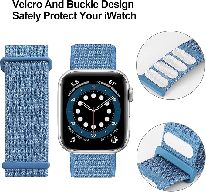 Sport Loop Band Compatible with Apple Watch Band 38mm 40mm 41mm 42mm 44mm 45mm iWatch Series 7 6 5 SE 4 3 2 1 Strap, Nylon Weave Women Men Stretchy Elastic Braided, 42 44 45mm Cape Cod Blue | Braided Nylon Band for Apple Watch 42mm 44mm, Adjustable Com...
