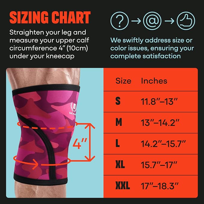 Mava Sports Knee Sleeves Weightlifting Men & Women, 7mm Neoprene Knee Sleeves for Women and Men, Ideal for Cross Training WOD, Squats, Powerlifting