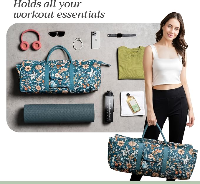 Maison d' Hermine Yoga Mat Duffle Bag Gym Tote Yoga Mat Carry Bag | Cylindrical bag for Woman Men Gifts Adjustable shoulder straps with Drawstring Water Bottle Pocket and zipper pocket