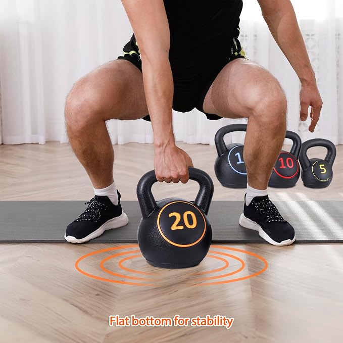 ZENY Kettlebell Sets, 4-Piece Kettlebells 5lb, 10lb, 15lb, 20 lb | Wide Handles, Strength Strainging, Home Gym, Full Body Workout Equipment