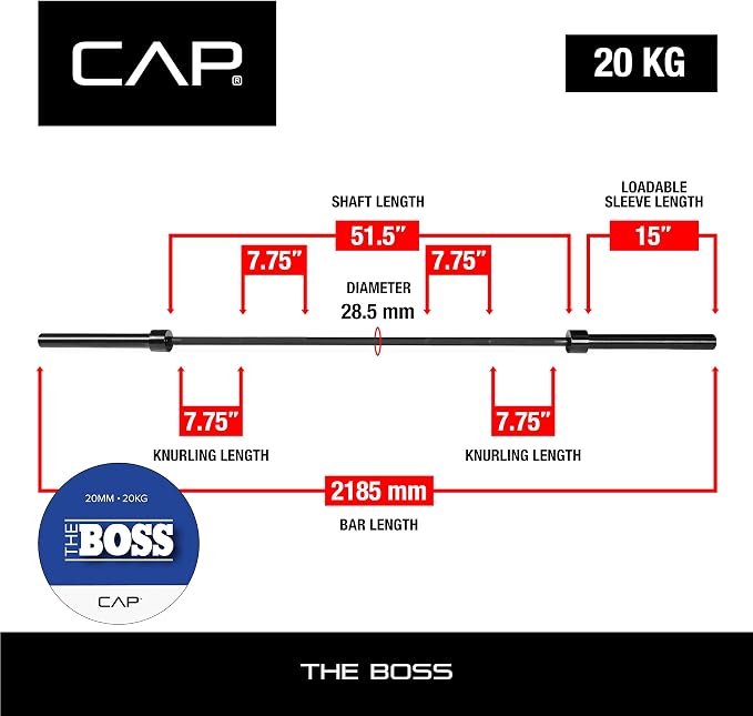 Cap Pro Series 7FT Olympic Barbell, Weightlifting Bar for Strength Training
