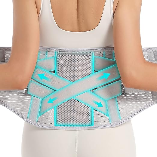 Back Brace for Lower Back Pain - Lumbar Support with Bionic Support System, Adjustable Belt for Men Women, Relieves Sciatica, Herniated Disc, Scoliosis, Posture Correction for Workout, Daily Use, Heavy Lifting(Grey,Medium)