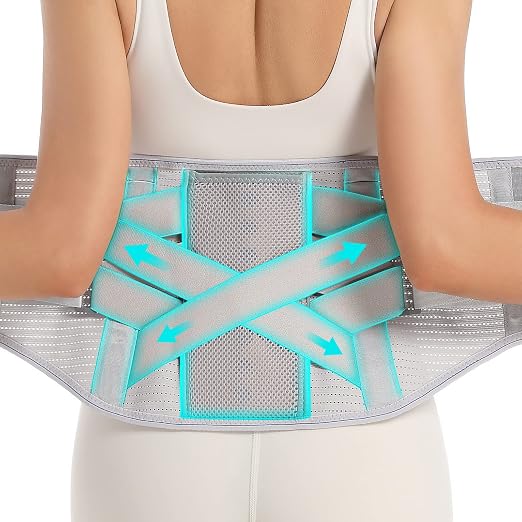 Back Brace for Lower Back Pain - Lumbar Support with Bionic Support System, Adjustable Belt for Men Women, Relieves Sciatica, Herniated Disc, Scoliosis, Posture Correction for Workout, Daily Use, Heavy Lifting(Grey,X-Large)