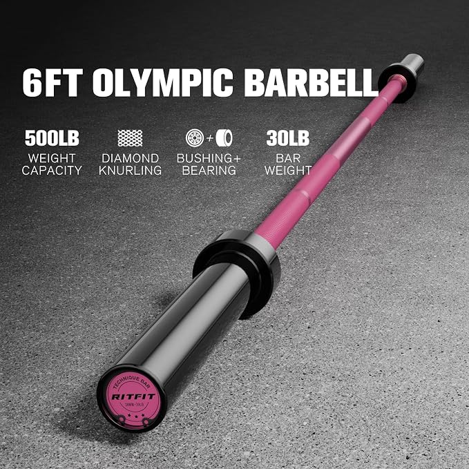 RITFIT Olympic Barbell 4ft/6ft - 2 Inch Weight Bar for Strength Training, Weightlifting, Squat, Deadlift, Bench Press, Curl, Overhead Press - 350lbs/500lbs Capacity