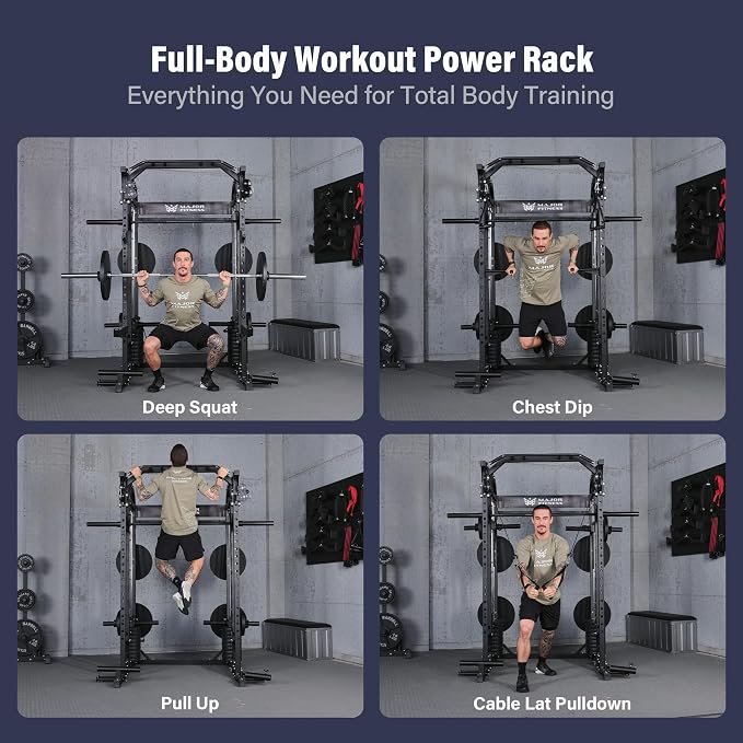 Major Fitness Drone2 Advanced Training Smith Machines– All-in-One Home Gym Squat Rack with Aluminum Pulley Set , Weight Bar, Dual LAT Pull-Down Systems & Cable Crossover Machine for Full-Body Workouts