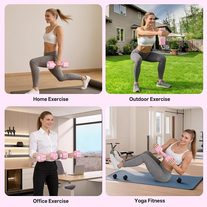 JOROTO 5-in-1 Adjustable Dumbbell Set, 8LB/11LB Pair Adjustable Weights for Women at Home, 1s-Adjust Dual Locking Stable Hand Weights with TPE Soft Handle, Home Gym, Rehab, Pilates, Yoga, Strength Training