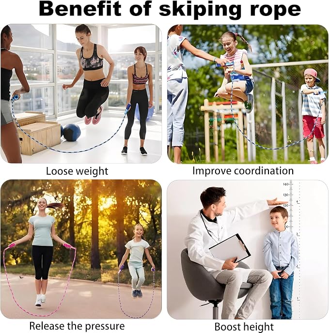 BIRDDIE Soft Beaded Jump Ropes For Kids, Adoult Fat Burning Fitness | Individual bag for easy storage; Adjustable length; Tangle-free segmented;Non-slip handle; Cord length: 240 cm/94.48 inch