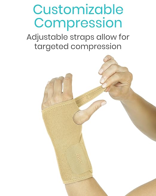 Vive Wrist Brace - Carpal Tunnel Hand Compression Support Wrap for Men | Women, Tendinitis, Bowling, Sports Injuries Pain Relief - Removable Splint - Universal Ergonomic Fit (Beige, Left)