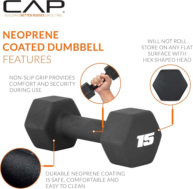 CAP Barbell Neoprene Dumbbell Weights Pairs & Sets | Black