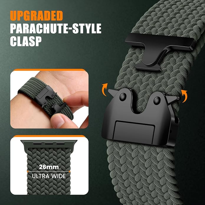 Elastic Sport Band for Apple Watch Ultra 3/2/1 Bands 49mm 46mm 45mm 44mm 42mm 41mm 40mm 38mm Men Women, Adjustable Parachute Buckle Nylon Fabric Wristband for iWatch Series 11 10 SE 9 8 7 6 5 4 3