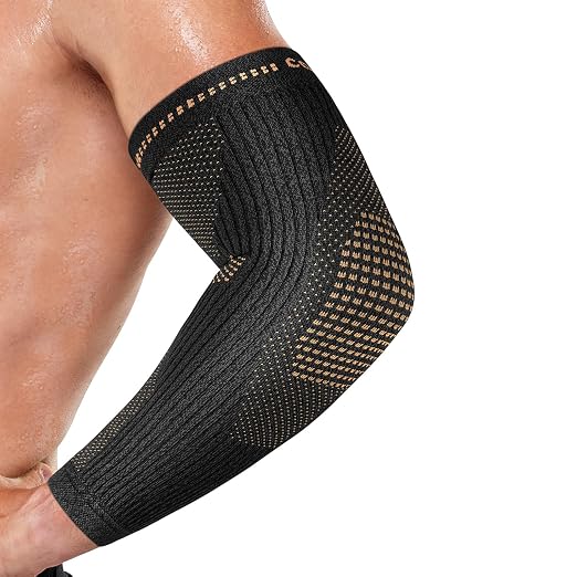 Copper Elbow Compression Sleeve, Extends to Forearm, Snug Fit, Medium | Copper Infused, Extended Coverage, Tennis Elbow Brace, Weightlifting, Tendonitis, Golfers Elbow Pain Relief