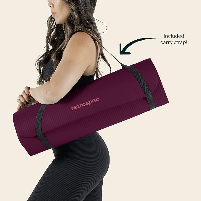 Retrospec Solana Yoga Mat 1" Thick w/Nylon Strap for Men & Women - Non Slip Exercise Mat for Home Yoga, Pilates, Stretching, Floor & Fitness Workouts