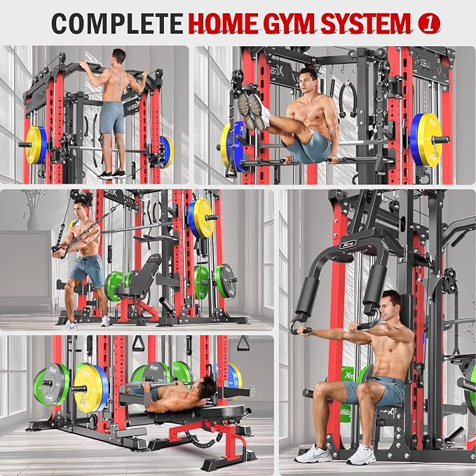 Multi-Purpose Squat Rack,Smith Machine Weight Rack Set with Cable Crossover System, Home Gym Power Racks, Power Racks and Packages