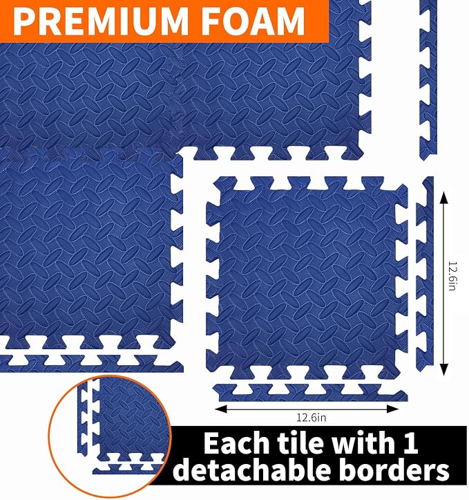 Gym Flooring for Home Gym, 18 PCS Anti-Slip Interlocking Foam Floor Tiles, 12.6"x12.6"x0.4" EVA Exercise Mats, Puzzle Floor Mat For Workout, Yoga, Kids Play Area, Treadmill, Garage