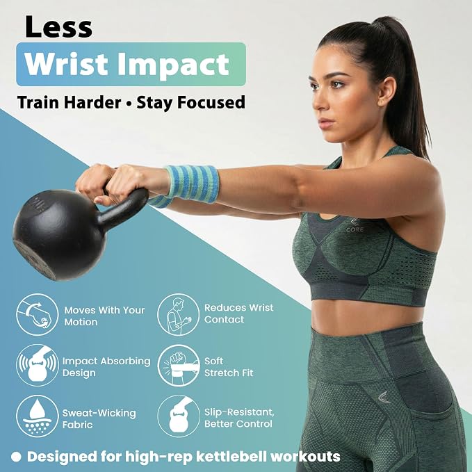 Kettlebell Wrist & Forearm Guards | Impact-Absorbing Wristbands for Kettlebell Training | Protects from Bruises | Breathable & Sweat-Wicking | Unisex Stretch Fit | One Size Fits All (Pair)