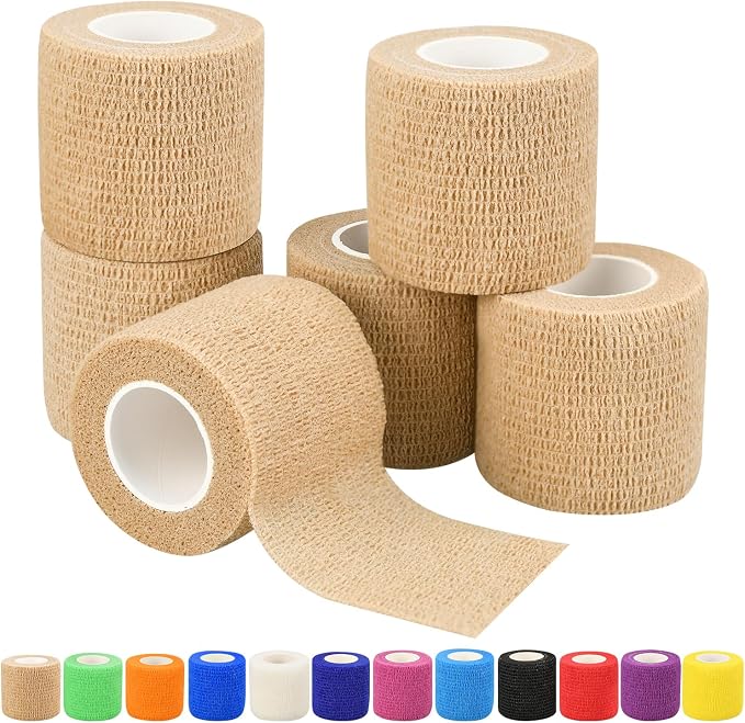 6pcs 2in Self Adhesive Bandage Wraps, 12 Colors, 5 Yard Wraps for Sports