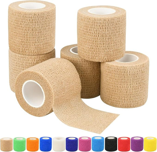6pcs 2in Self Adhesive Bandage Wraps, 12 Colors, 5 Yard Wraps for Sports