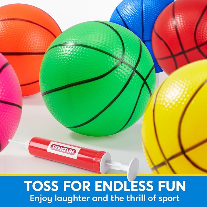 SYNCFUN 6 PCS Mini Basketballs, 5 inches Colorful Small Ball for Basketball Hoop, Inflatable Rubber Ball, Sports Toys Gift for Toddlers and Teenagers (6 Colors)