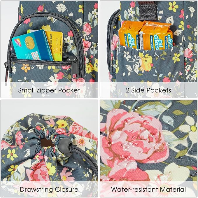 sportsnew 40oz Insulated Crossbody Water Bottle Bag Gym Hiking Phone Pocket | Water-resistant Lining, Padded Strap, Top Handle, Drawstring, Phone Pocket, Elastic Slots, Built-In Key Clip for Gym Walking