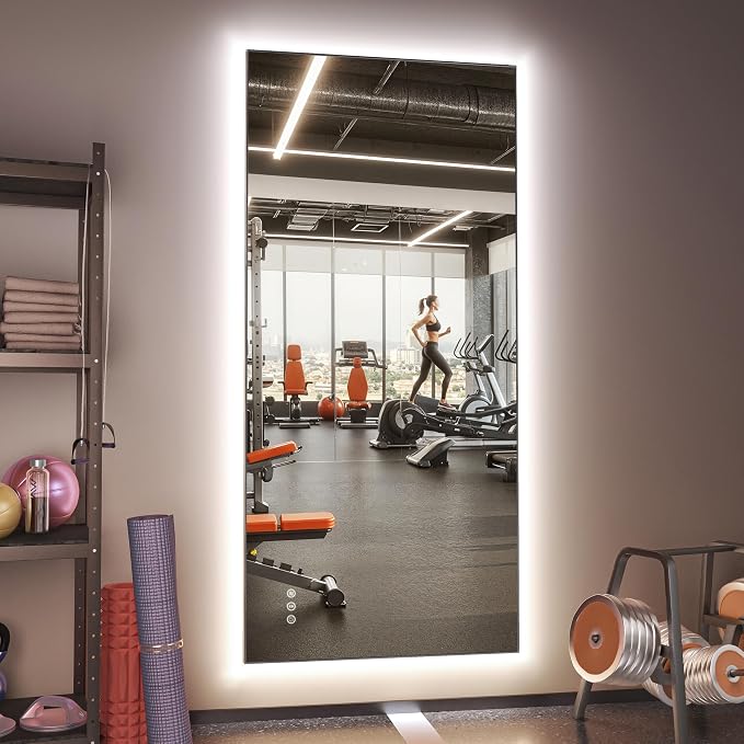 Hasipu 72''x 36'' Home Gym Mirror with Lights Dimmable Anti-Fog Large Full Length Wall Mounted Full Body Mirror for Yoga Dance Fitness Exercise Studio Bedroom Garage, Tempered Glass Workout Mirrors