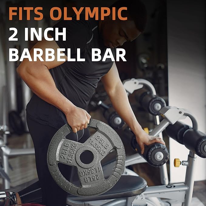 Fitvids 2 Inch Olympic Barbell Weight Plates, 2.5 LB to 45 LB Plates for Home Gym Strength Training, Triple-handle Design