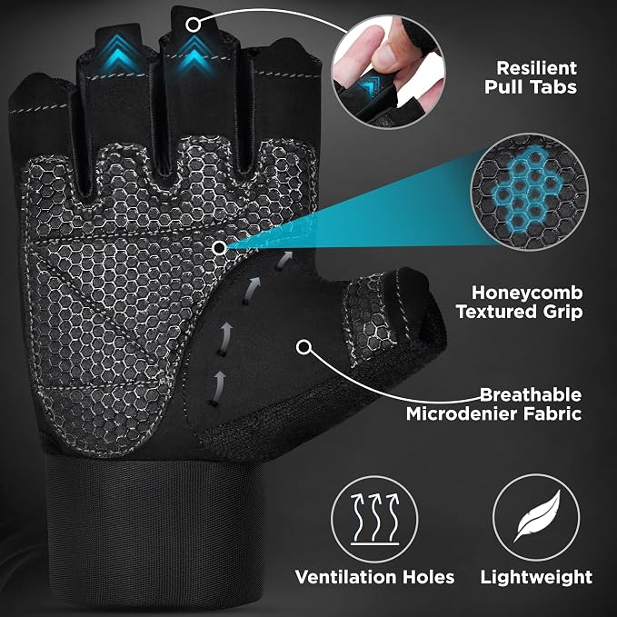 RDX Workout Gloves, 15-Inch Long Support Strap Anti Slip Palm Protection with 3 Wrist Alignment Plates, Powerlifting Deadlifting Bodybuilding Gym Fitness, Weight Lifting Exercise Training, Men Women