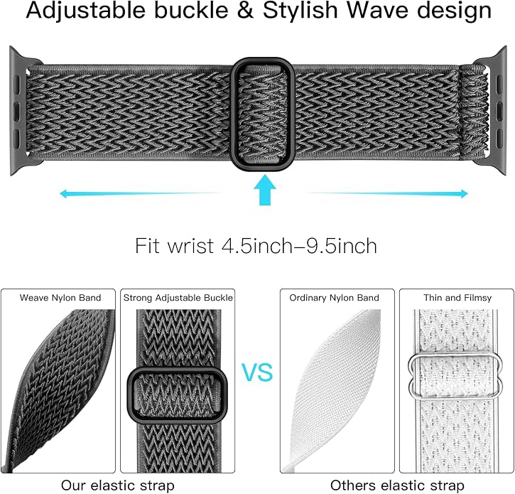 Lerobo Stretchy Nylon Solo Loop Band, Compatible with Apple Watch Series 11 10 9 8 7 6 5 4 3 SE3/2/1 Ultra3/2/1, Adjustable Strap for iwatch Band 44mm 45mm 46mm 49mm 42mm 40mm 41mm 38mm for Women Men