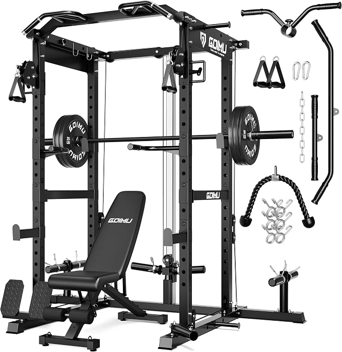 RH01 Power Cage Rack, 2000LBS Squat Rack with with Cable Crossover System&LAT Pull Down System, Multi-Function Workout Cage for Home&Garage Gym